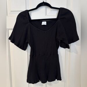 Black Rib Knit Peplum Top